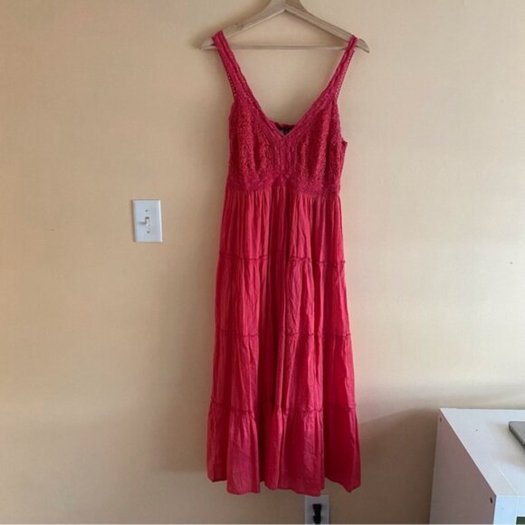 Y2K NU Look Dress Medium Babydoll Crochet Smocking Tiered Broomstick Festival - Picture 2 of 14